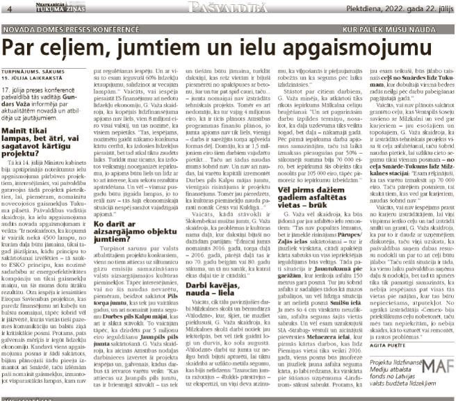 Par ceļiem, jumtiem un ielu apgaismojumu