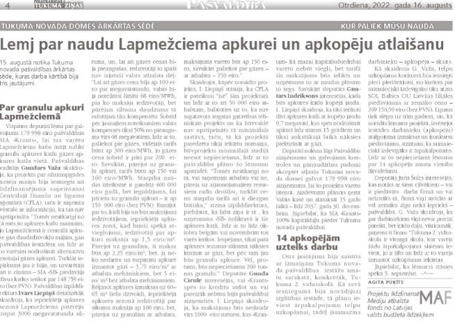 Lemj par naudu Lapmežciema apkurei un apkopēju atlaišanu