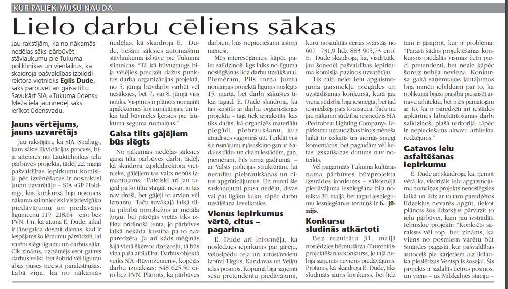 Lielo darbu cēliens sākas