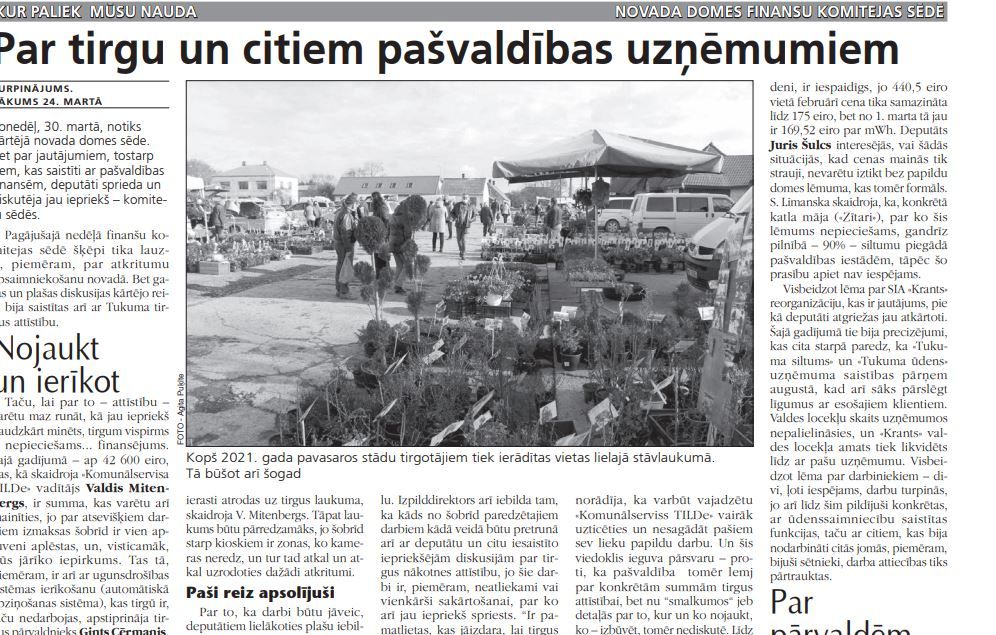 Par tirgu un citiem pašvaldības uzņēmumiem