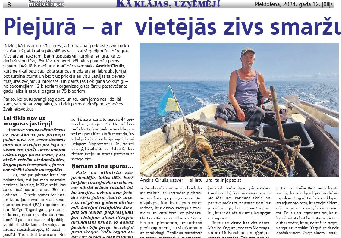 Par mūža ieguldījumu zivsaimniecībā šovakar sumina novadnieku Andri Cīruli