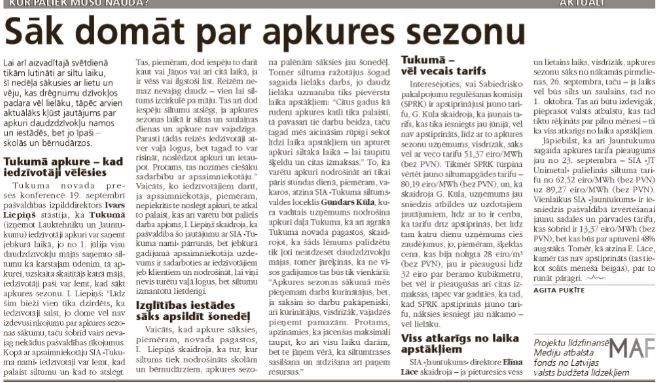 Sāk domāt par apkures sezonu