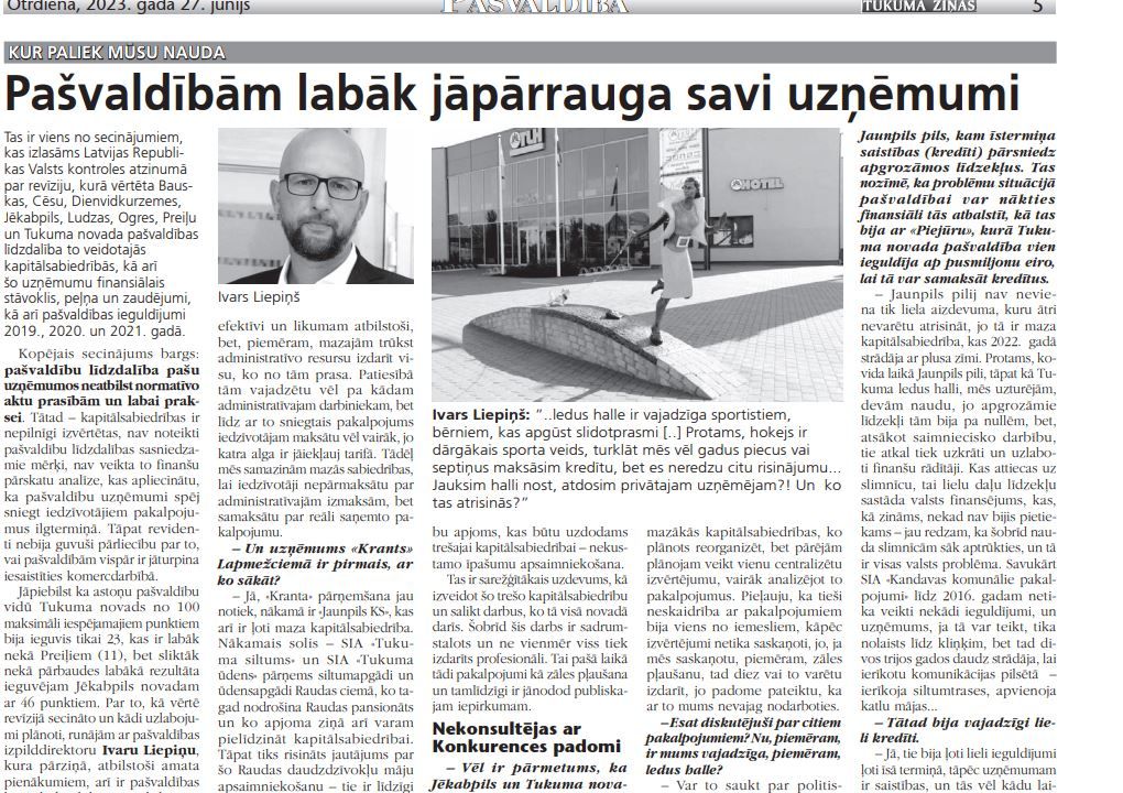 Pašvaldībām labāk jāpārrauga savi uzņēmumi