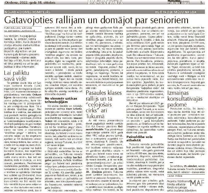 Gatavojoties rallijam un domājot par senioriem