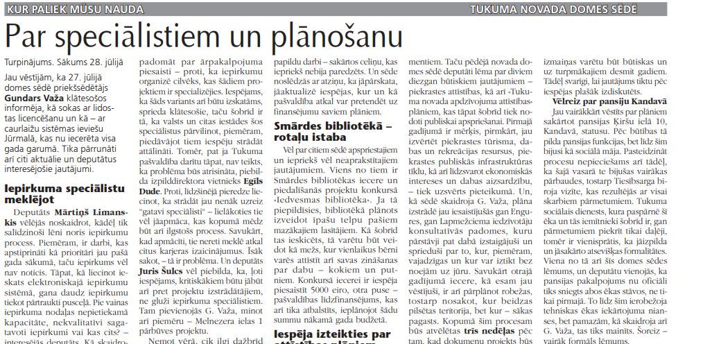 Par speciālistiem un plānošanu