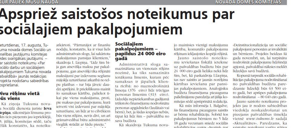 Apspriež saistošos noteikumus par sociālajiem pakalpojumiem