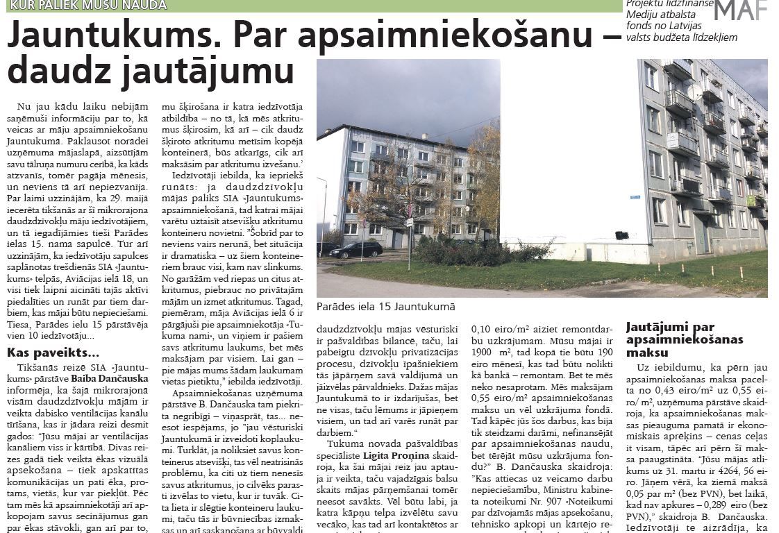 Jauntukums. Par apsaimniekošanu – daudz jautājumu