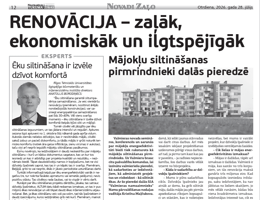Renovācija – zaļāk, ekonomiskāk un ilgtspējīgāk