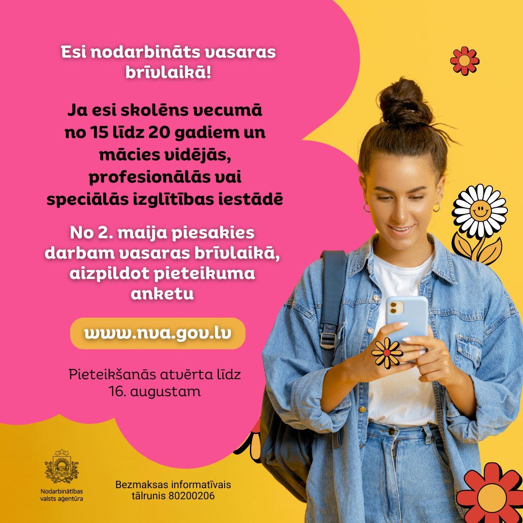 No 2.maija skolēni var reģistrēties dalībai  NVA vasaras nodarbinātības pasākumā
