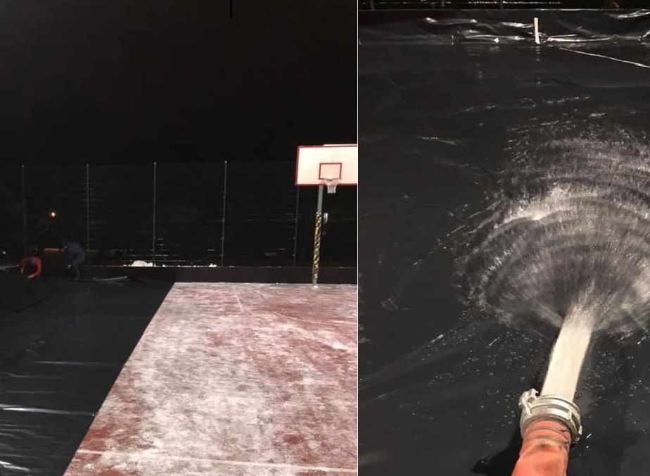 Jaunpilī basketbola laukums pārtop slidotavā