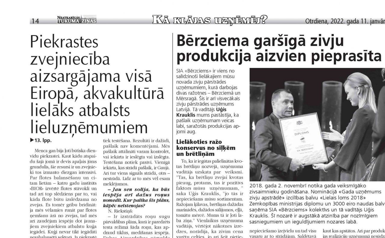 Bērzciema garšīgā zivju produkcija aizvien pieprasīta