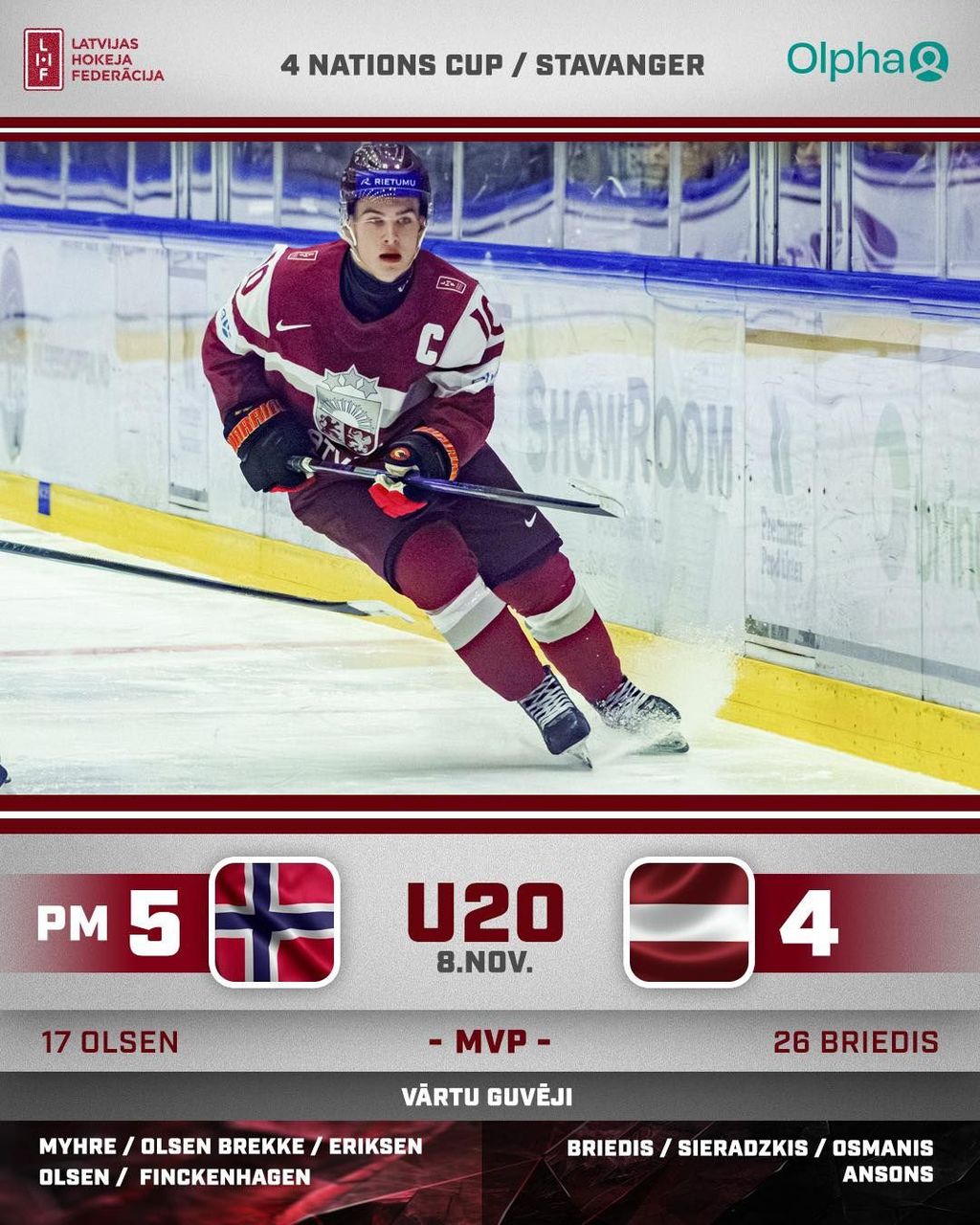 Tukumnieks Markuss Sieradzkis gūst vārtus Latvijas U-20 izlasē pret Norvēģiju