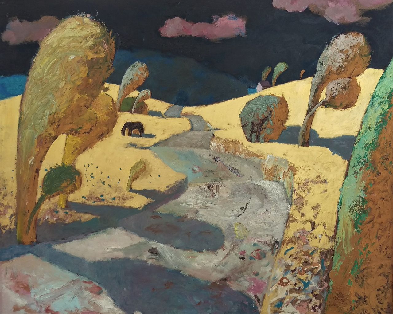 Publicitātes attēls: Alberts Pauliņš “Manas bērnības zeme”, kartons, eļļa, 135x170 cm, 1988,  LMS muzejs