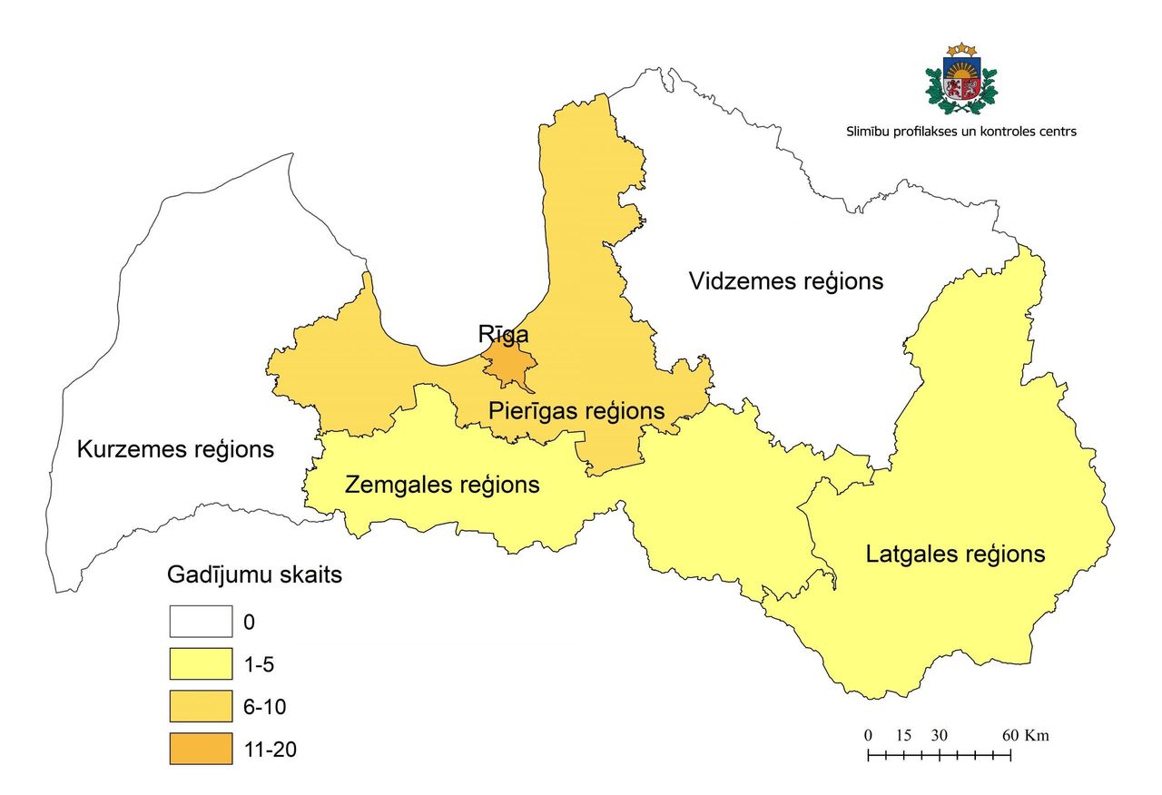 Covid-19 Latvijas saslimstības izplatības karte