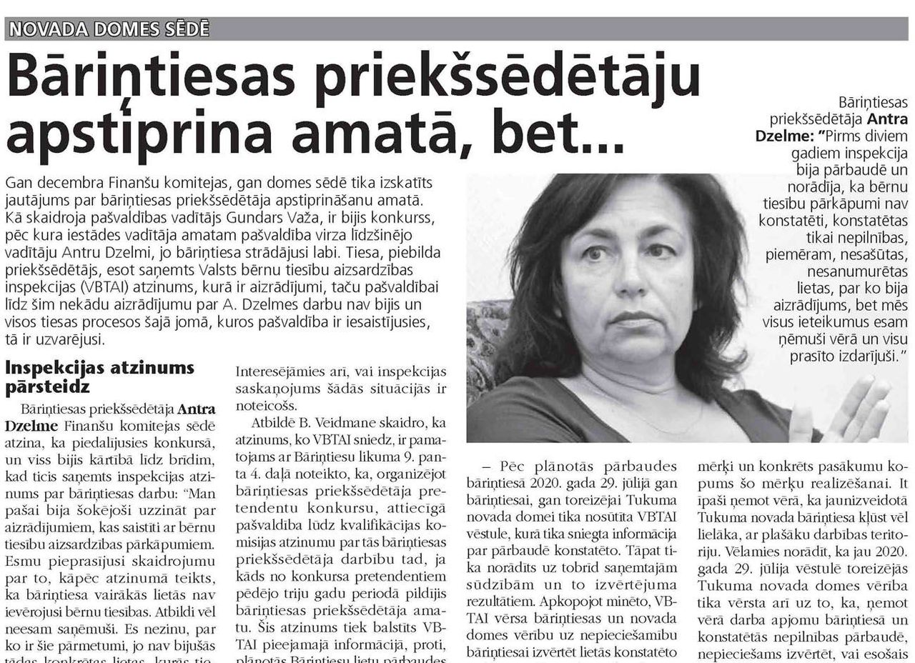 Bāriņtiesas priekšsēdētāju apstiprina amatā, bet...
