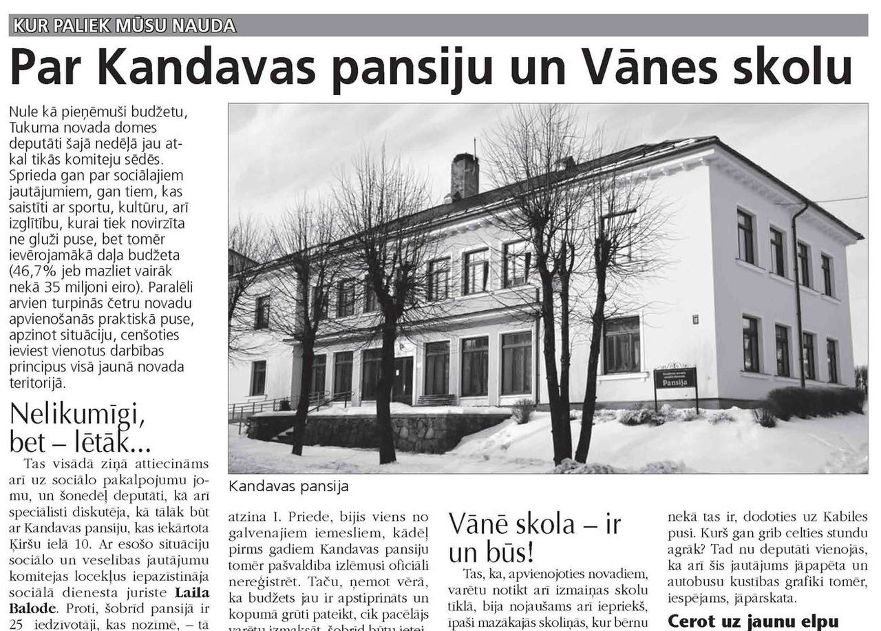 Spriež par Kandavas pansiju un Vānes skolu