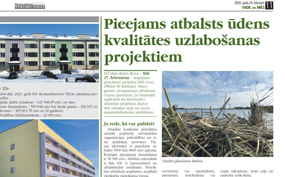 Pieejams atbalsts ūdens kvalitātes uzlabošanas projektiem