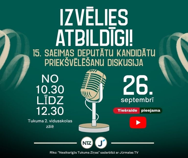 Jau šo sestdien – priekšvēlēšanu diskusija Tukumā 