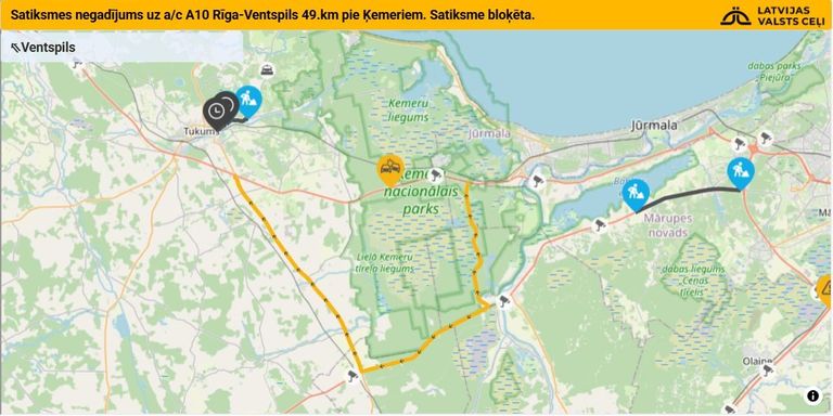 Smaga avārija uz Rīga-Ventspils ceļa. Bloķēta satiksme