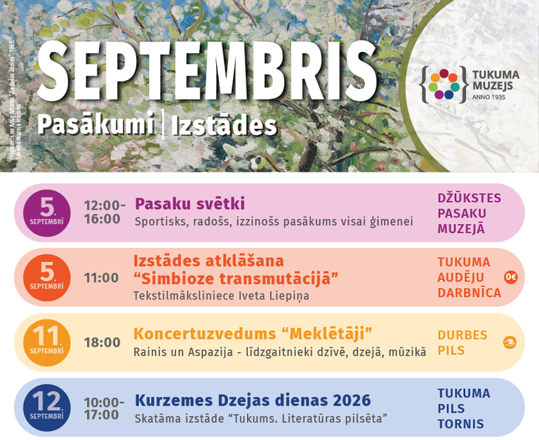 Tukuma muzeja aktualitātes septembrī