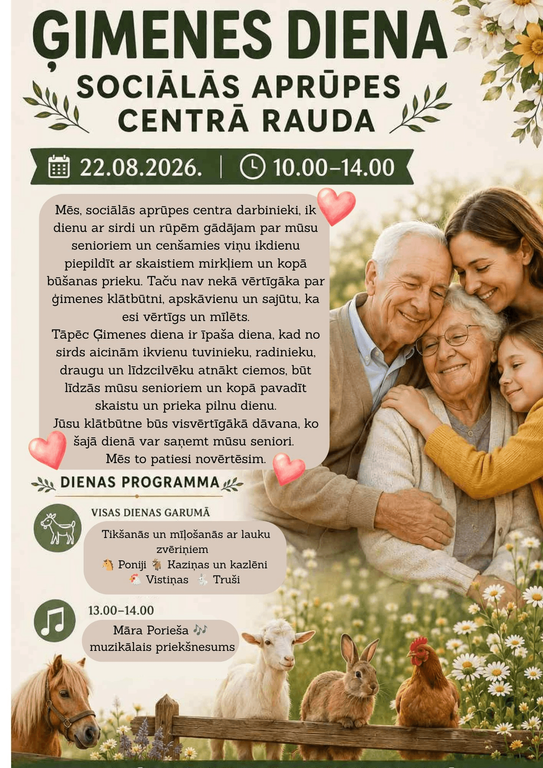 SAC «Rauda» būs Ģimenes diena. Aicināts ikviens! 