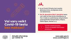 No 19. decembra līdz pat 3. janvārim Covid-19 analīzes varēs nodot arī bez ārsta nosūtījuma