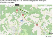 30.–31.oktobrī slēgta pārbrauktuve uz Ventspils šosejas pie Kandavas stacijas, apbraukšana pa vietējiem ceļiem