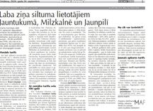 Laba ziņa siltuma lietotājiem Jauntukumā, Milzkalnē un Jaunpilī