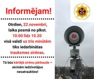 VUGD 22. novembrī veiks trauksmes sirēnu pārbaudi