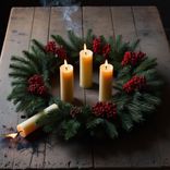 Dedzis Adventes vainags un sodrēji skurstenī