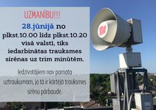 Šodien veiks trauksmes sirēnu pārbaudi